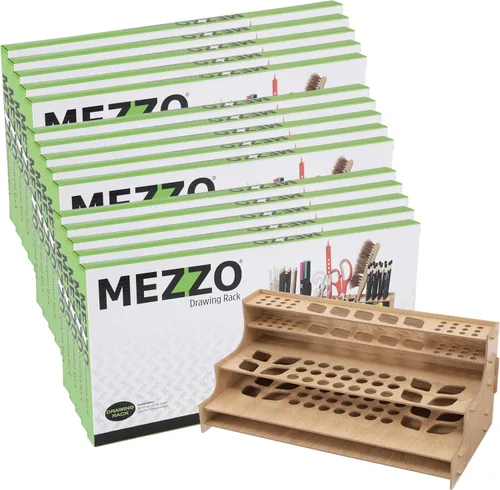 Vista 10 de Mezzo Artist Paint and Brush Rack - Soporte de Escritorio Multicapa de Laminado Veteado de Madera Organizador de Almacenamiento y Exhibición