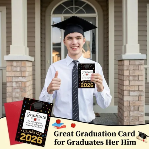 Vista 3 de D24TIME Tarjetas de graduación de clase de 2026 para él y ella, regalo de graduación feliz para hijo, hija, graduados de la escuela secundaria