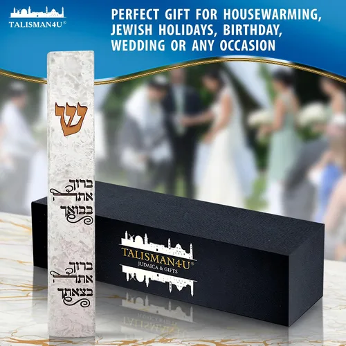 Vista 6 de TALISMAN4U MEZUZAH - Funda moderna de mármol con pergamino para puerta, hebrea, torá, bendición, dorado, autoadhesiva, impermeable, protección