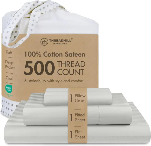 Vista 35 de Threadmill - Sábanas de algodón de lujo para hotel, tamaño King, 100% algodón, 500 hilos con bolsillo profundo, ajuste cómodo, suaves y frescas