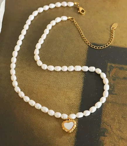 Vista 4 de Gargantilla de oro amarillo de 14 quilates, collar con colgante de perlas cultivadas en agua dulce, joyería de moda para mujer