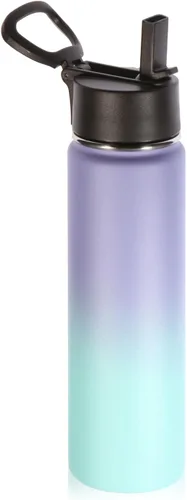 Vista 48 de Volhoply Botella de agua aislada de 24 onzas con tapa con popote, botellas deportivas de boca ancha de acero inoxidable con asa, tazas de vacío