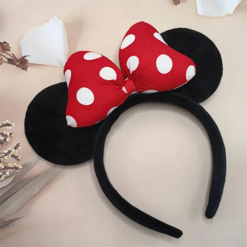 Vista 9 de JIAHANG Diadema de terciopelo con orejas de ratón, lazo de algodón 3D con lunares, decoración de fiesta, disfraces, accesorios para el cabello
