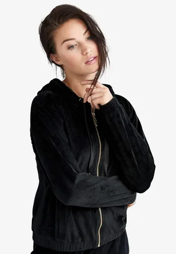Vista 7 de ellos Sudadera con capucha de terciopelo con cremallera frontal para mujer