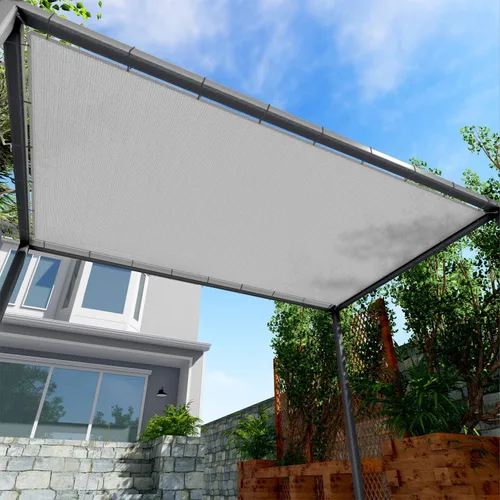 Vista 2 de Windscreen4less Toldo parasol rectangular de 6 x 12 pies con ojales, para exteriores, patio, jardín, patio trasero, gris claro