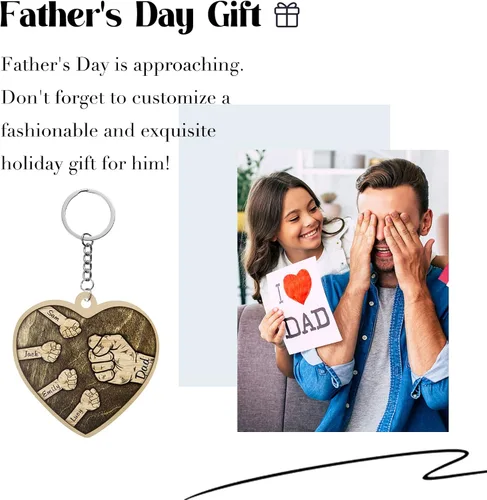 Vista 3 de Llaveros personalizados para el primer día del padre, regalos grabados con nombre personalizado en forma de corazón para papá y abuelo