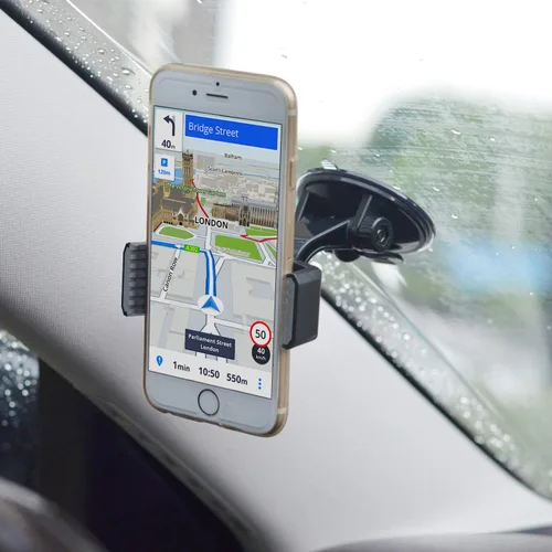 Vista 2 de APPS2Car Soporte de teléfono con ventosa para automóvil con brazo ajustable, soporte de teléfono de perfil bajo, soporte compacto para parabrisas