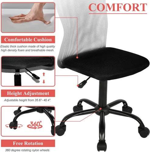 Vista 4 de Silla de oficina en casa, silla ergonómica de escritorio con respaldo medio, silla de computadora moderna de altura ajustable, silla giratoria