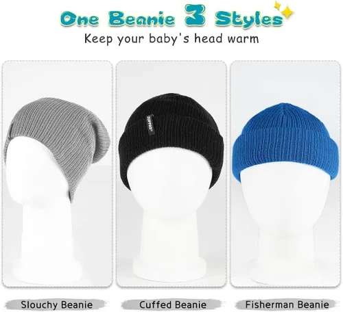Vista 4 de ZUPPAD Baby Beanie Hat 3 Packs Toddler Girls Boys Baby Hats Winter Warm Knitted Thermal with Fleece Lining Kids Winter Hat