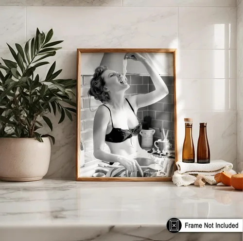 Vista 4 de Poster Master Póster con estampado de chica espagueti, cómete la pasta, arte de fotografía de moda, regalo para hombres y mujeres, decoración