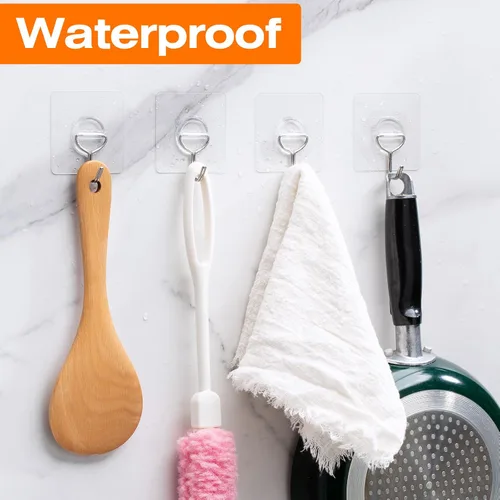 Vista 8 de Ganchos de Pared Adhesivos para Colgar de Servicio Pesado 33lb(Máx), Impermeables y Resistentes al Óxido Ganchos Autoadhesivos Transparentes