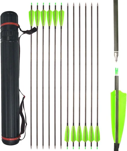 Vista 15 de 6/12 flechas de carbono de tiro con arco de 34 pulgadas, 400 flechas compuestas de caza con plumas de pavo de 4 pulgadas, flecha de práctica