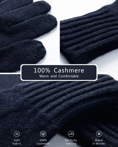 Vista 6 de EURKEA Conjunto de bufanda de cachemira 100% pura para mujer, guantes, gorro y caja de regalo