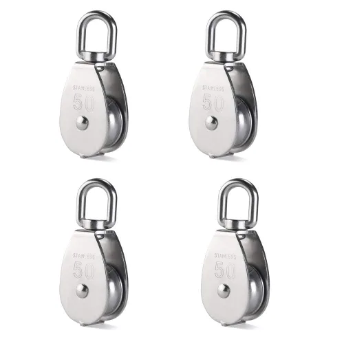 Vista 8 de Rocaris Paquete de 6 Poleas Simples de Elevación M25 con Carga de 330 Libras, Acero Inoxidable 304 de Servicio Pesado Bloque de Polea de Cuerda