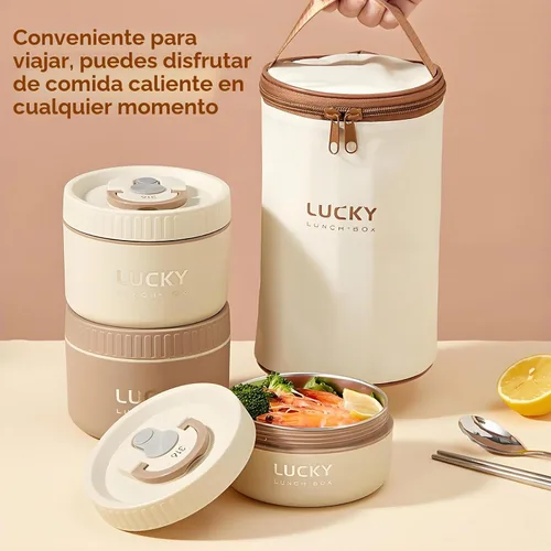 Vista 5 de Lonchera de acero inoxidable, caja bento aislada sellada de 3 niveles para mantener caliente para adultos, contenedor de alimentos térmico
