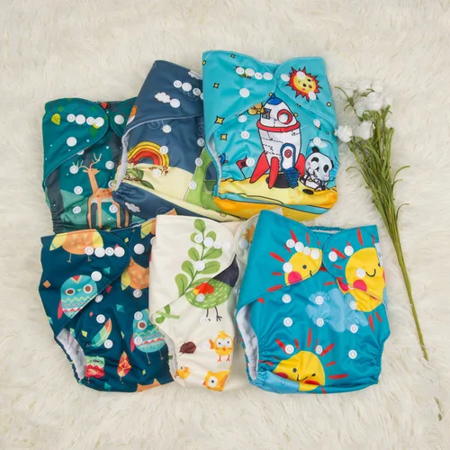 Vista 5 de babygoal Pañales de tela reutilizables, paquete de 6 + 6 piezas de microfibra + 16 piezas de rayón de insertos de bambú, tamaño único, fundas