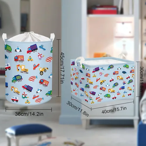 Vista 7 de Clastyle Cesta de almacenamiento de camión para vehículo, color azul, para excavadora, para niños, para jardín de infantes, rectangular, ropa