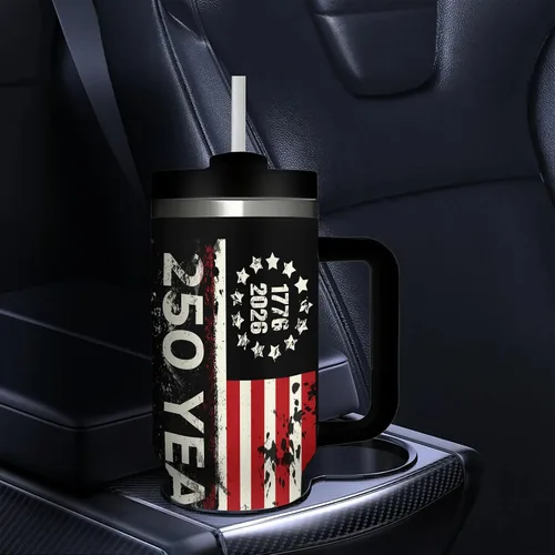 Vista 4 de 250 Years American Flag - Vaso aislado de acero inoxidable de 40 onzas (40.6 fl oz), taza de café patriótica con tapa a prueba de salpicaduras