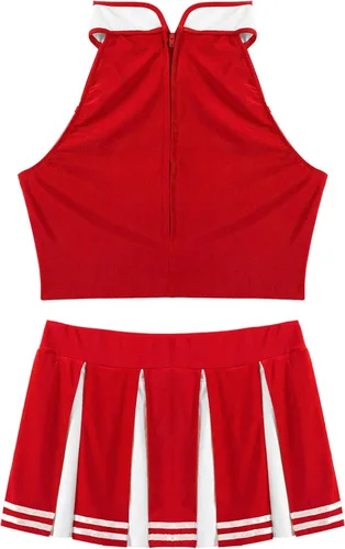 Vista 5 de Disfraz de animadora para mujer, camiseta corta sin mangas con minifalda, uniforme de fiesta musical