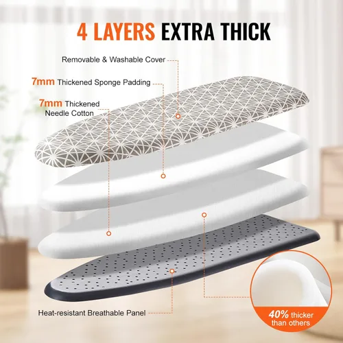 Vista 3 de VEVOR Tabla de Planchar con Superficie de Planchar Grande de 51 x 13 Pulgadas, Tabla de Planchar con 4 Capas Gruesas con Cubierta Resistente al