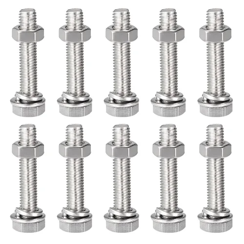 Vista 10 de uxcell Tornillos de cabeza hexagonal M8 x 0.630 in, tuercas, kits de arandelas planas y de bloqueo, pernos hexagonales de rosca completa de acero