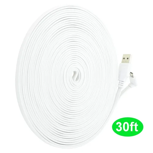 Vista 2 de LEFXMOPHY Cable de alimentación de 30 pies para WYZE Cam Pan V3 Conector en forma de L de 90 grados Micro USB Cable de extensión de ángulo recto 30FT