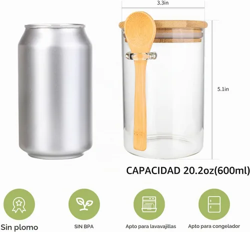 Vista 2 de Recipientes herméticos de almacenamiento de alimentos, frasco de vidrio con cuchara de madera y tapas, frascos de 20 oz para servir sal de baño