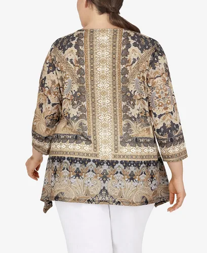 Vista 7 de Ruby Rd. Top de sublimación con estampado de espejo para mujer de talla grande
