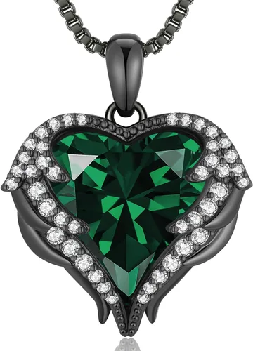 Vista 25 de CDE Angel Wings Heart Birthstone Pendant Necklace Gift for Women Negro-01&07-Piedra natal roja rubí
