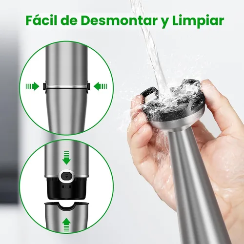 Vista 9 de Batidora de inmersión de mano con cable turelar, juego de licuadoras de mano de 1100W, disparador de velocidad variable 5 en 1 con palillo Negro