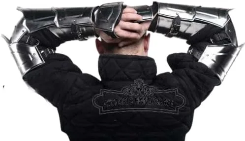 Vista 3 de HISTORIC HANDICRAFT Cubrehombros medievales Spartacus Cosplay manga de metal guardias armadura LARP acabado plateado traje para Navidad Halloween