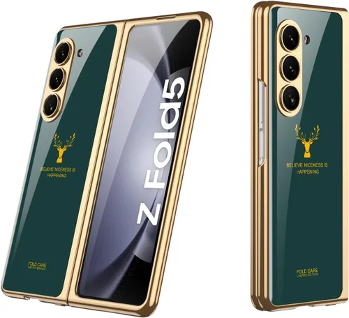 Vista 33 de Funda para Galaxy Z Fold 5, elegante marco galvanizado con vidrio estampado, protector de pantalla integrado compatible con Samsung Galaxy Z Fold 5