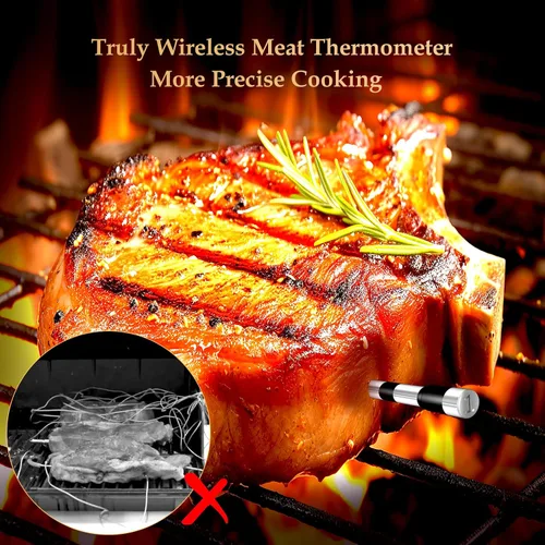Vista 2 de Termómetro inalámbrico inteligente para carne de 800FT con sonda digital para carne, termómetro para carne Bluetooth con control de host