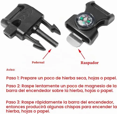 Vista 3 de CooBigo 5/8" Compass Whistle Buckle Plastic Paracord Bracelet Outdoor Camping Emergency Survival Travel Kits