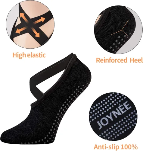 Vista 3 de JOYNÉE Calcetines de yoga antideslizantes para mujer con agarres, ideales para pilates, barras, bailes, hospitales, fitness, 3 pares