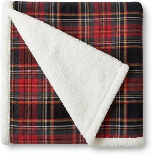 Vista 14 de Eddie Bauer - Manta decorativa de franela de algodón para hogar, ropa de cama reversible de sherpa para todas las estaciones, rojo y negro