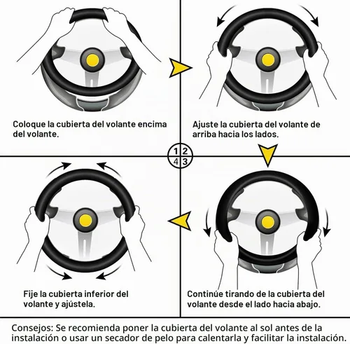 Vista 6 de ALEMODR Funda de cuero negro para volante de coche, cubierta universal de 15 pulgadas para hombres