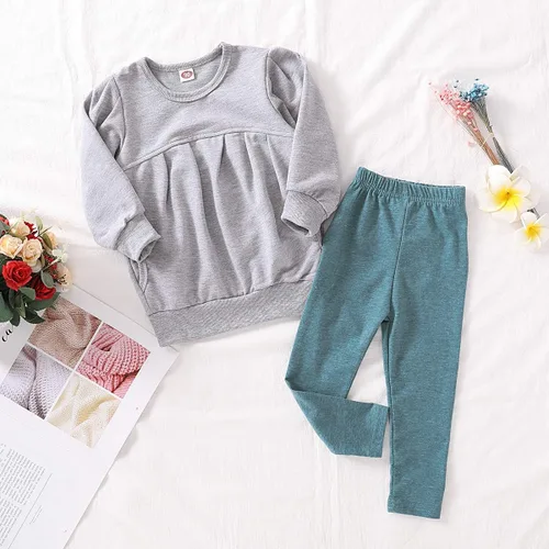 Vista 2 de CM C&M WODRO Conjunto de ropa de invierno cálida de manga larga + pantalones largos para niñas pequeñas