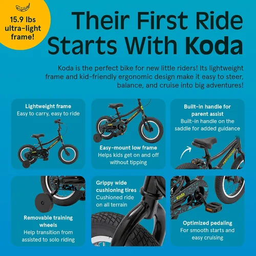 Vista 3 de Retrospec Koda Plus Kids Bike for Boys & Girls Ages 2-3 Years - Children's Bicycle, Adjustable Seat & Handlebars, Removable Training Wheels, Front