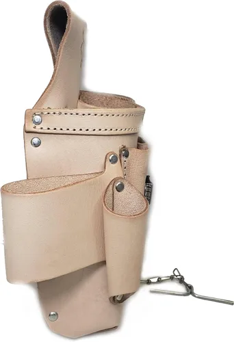 Vista 3 de Bolsa de cuero para herramientas de electricista con 6 bolsillos, bolsa de cinturón de herramientas de electricista resistente con soporte