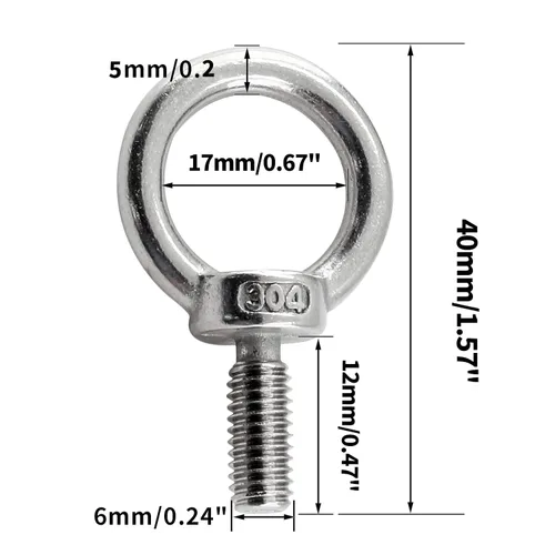 Vista 2 de Bonsicoky 6 pernos de ojo de elevación M6, acero inoxidable 304 rosca masculina maquinaria anillo de ojo perno de ojo resistente 304 Stainless