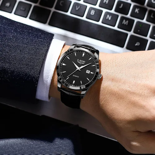 Vista 6 de LIGE Relojes para hombre impermeable analógico vestido vintage cronógrafo analógico casual cuero acero inoxidable movimiento de cuarzo único retro