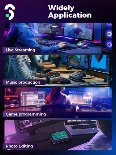 Vista 6 de Controlador de transmisión cubierta de control SOOMFON Studio con 15 teclas macro, botones LCD personalizables para activar acciones en OBS, Twitch