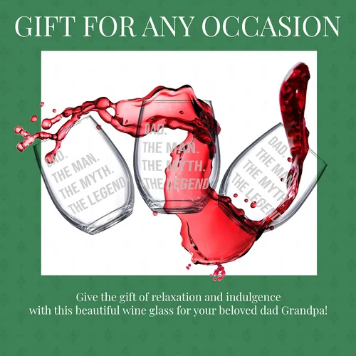 Vista 7 de Regalos para papá Regalo de copa de vino para papá - Papá. El hombre. El mito. La leyenda. Regalo perfecto de cumpleaños o día del padre para papá