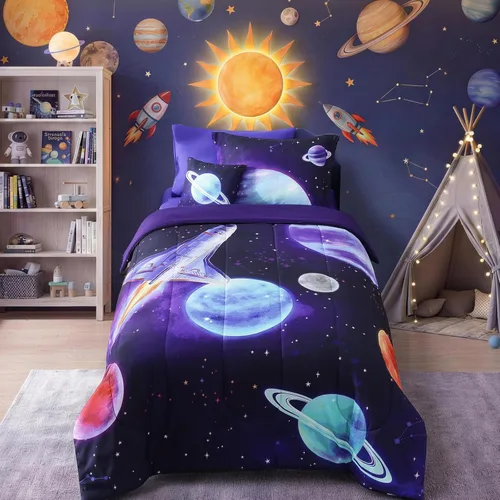 Vista 17 de Kaleido Space Juego de Edredón para Niños Tamaño Twin para Niños, Juego de Ropa de Cama de Juegos de Pelota que Brilla en la Oscuridad, 1 Edredón, 1