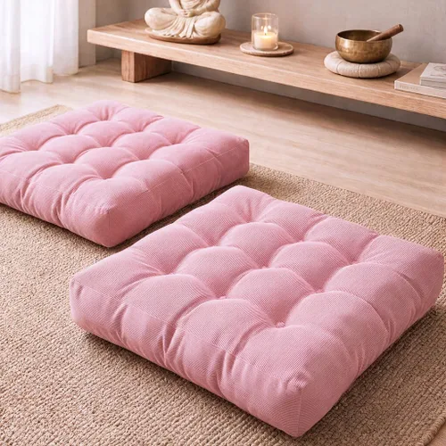Vista 14 de Degrees of Comfort - Cojines redondos y grandes de pana y capitoné para el suelo, meditación y sala tatami, para adultos, gris, 22 pulgadas Redondo