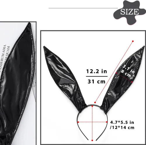 Vista 7 de Diadema de cuero negro con orejas de conejo, diademas largas con orejas de conejo, accesorios para el cabello para bailes de máscaras, discotecas