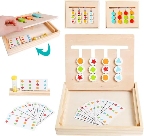 Vista 2 de Montessori - Juguetes de aprendizaje con diapositivas, rompecabezas lógicos a juego de colores y formas para niños, rompecabezas educativos