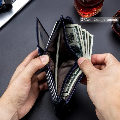 Vista 5 de BULLCAPTAIN Cartera plegable de cuero genuino de gran capacidadtitular de la tarjeta de crédito para los hombres con 15 ranuras para tarjetas