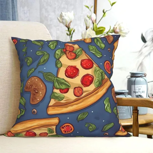 Vista 6 de Funda de almohada cuadrada suave con estampado de pizza, funda de cojín para decoración del hogar, sala de estar, cama, sofá automóvil, 12 x 12